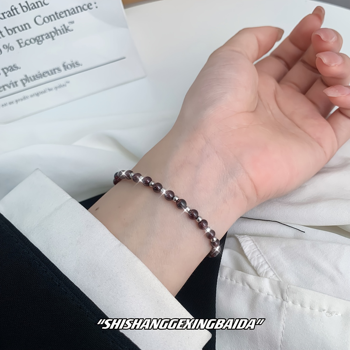 Sterling Silver Garnet Bead Bracelet - Adjustable Round Bracelet